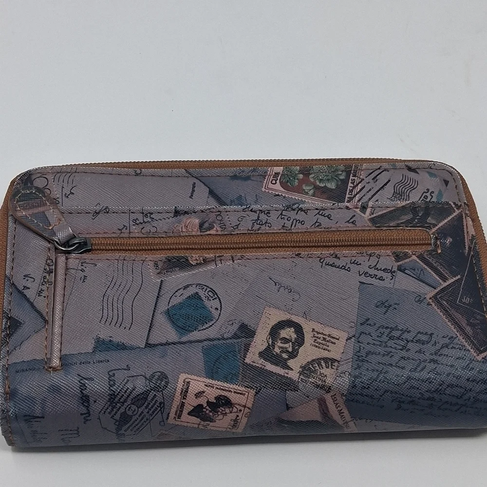 Vintage-Inspired Stamp Print Clutch       Size 7.5